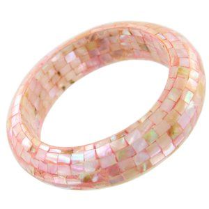 Round Chunky Pastel Pink Mother of Pearl Mosaic Bangle Bracelet